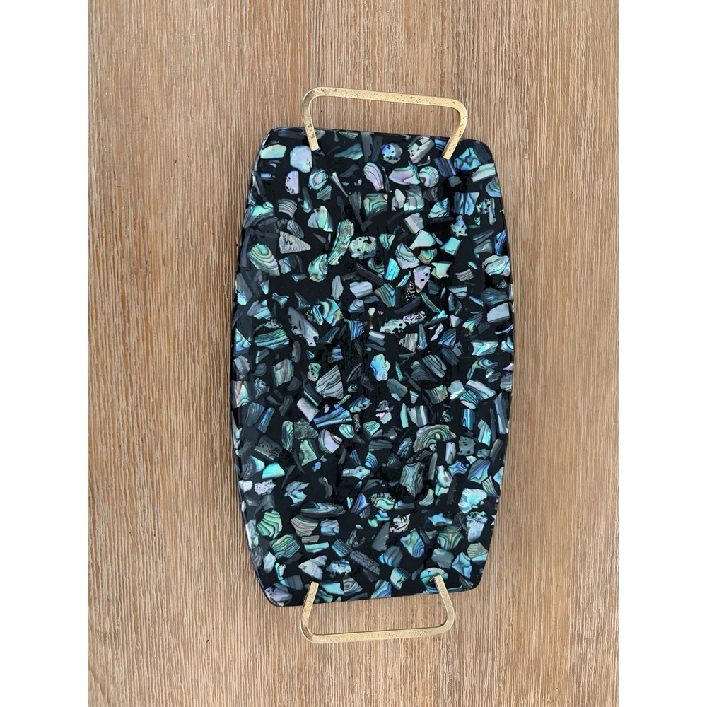 Koha Abalone Paua Shell Vintage RETRO 1960's New Zealand Trinket Tray Green Gold
